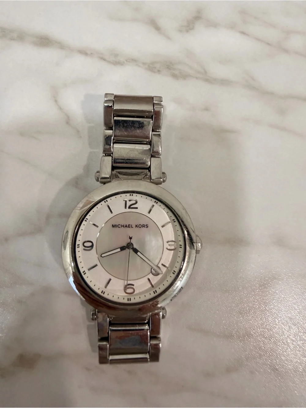 Michael Kors Men's Silver Tone Stainless Steel Watch with White Dial
